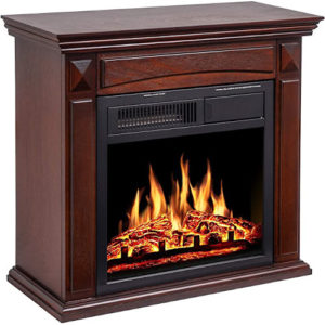 JAMFLY 26’’ Mantel Electric Fireplace Heater Small Freestanding Infrared Quartz Fireplace Stove Heater w/Log 750W-1500W, (Brown)